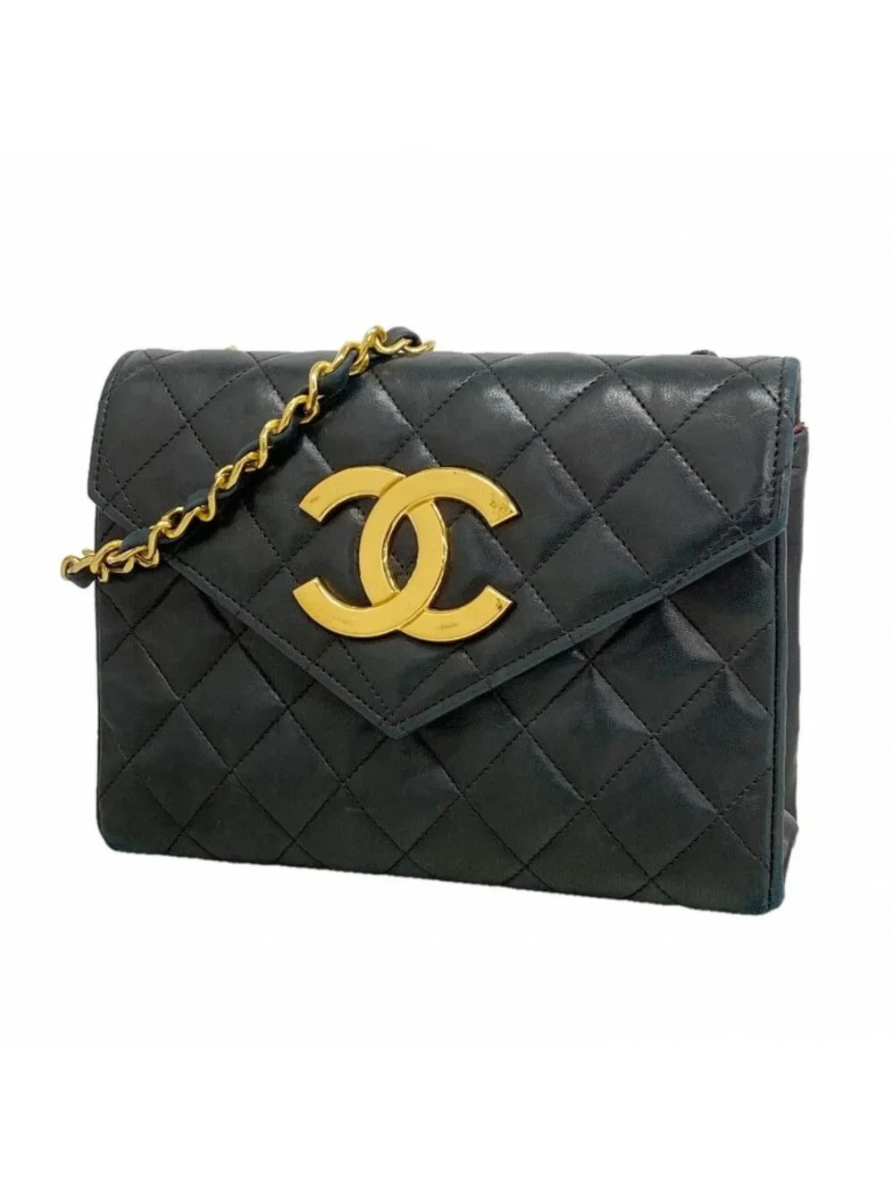 Chanel Shoulder Bag Mini Quilted Jumbo CC Logo Lambskin Black Gold